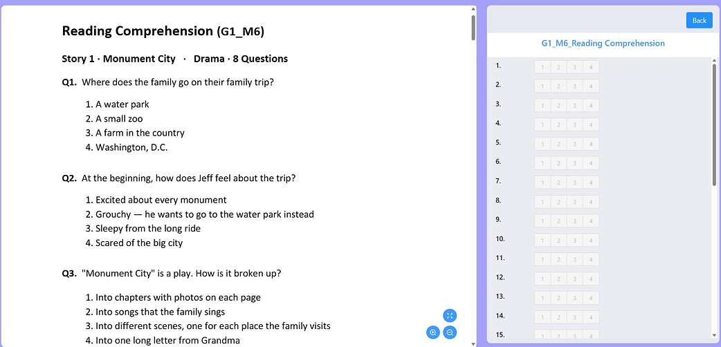 Reading Comprehension Test 문항과 OMR 답안