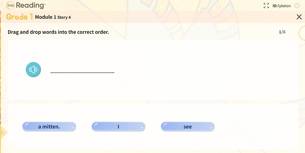 단어를 끌어 문장을 완성하는 Unscramble 화면