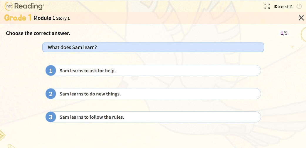 Reading Comprehension 문제 화면